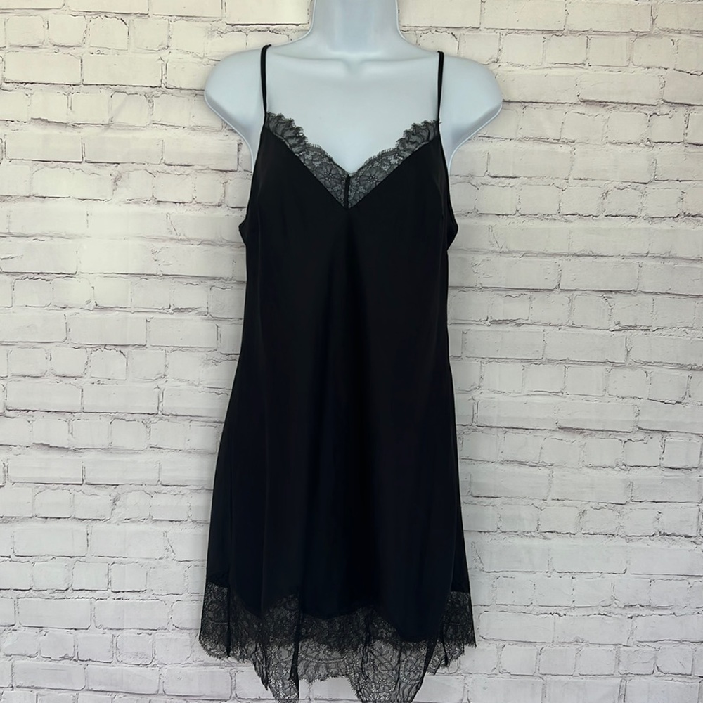 Victoria’s Secret black satin lace trim lingerie gown size small P